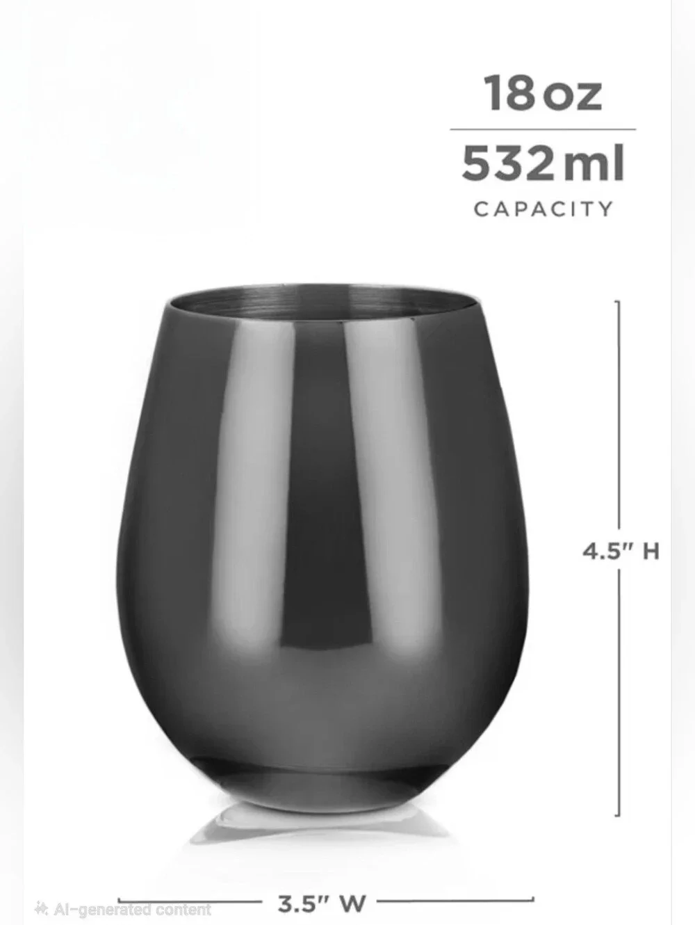 One Gunmetal Stainless Steel Wine Glass